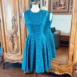 1950s Blue Dress Geometric Print & Quilted XXS/XS